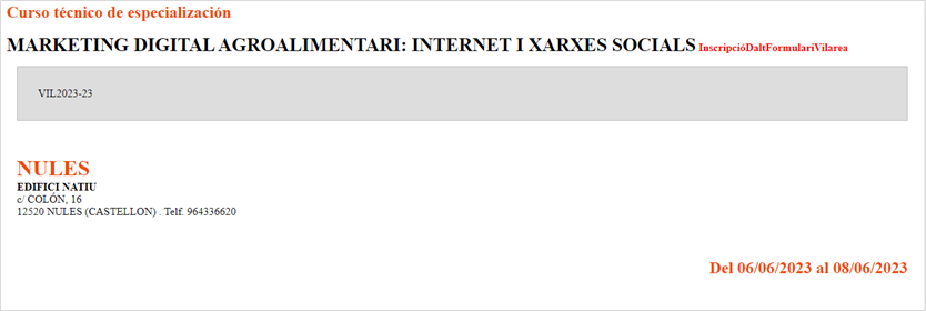  MARKETING DIGITAL AGROALIMENTARI: INTERNET I XARXES SOCIALS (del 6 al 8 de junio)